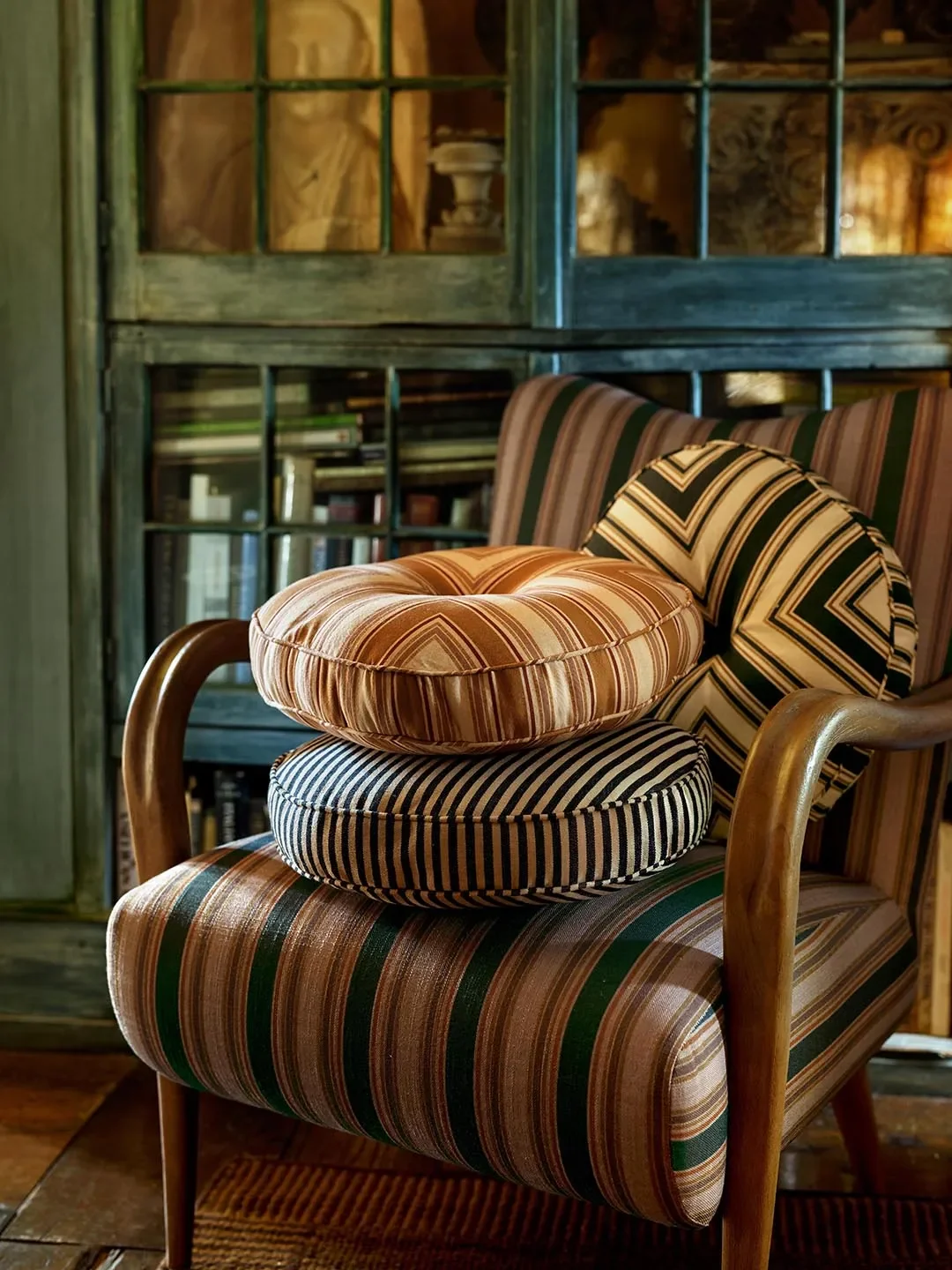 Bold Stripe Pillow,Round Stripe Pillow, andBentwood Chair. | Courtesy of West Elm