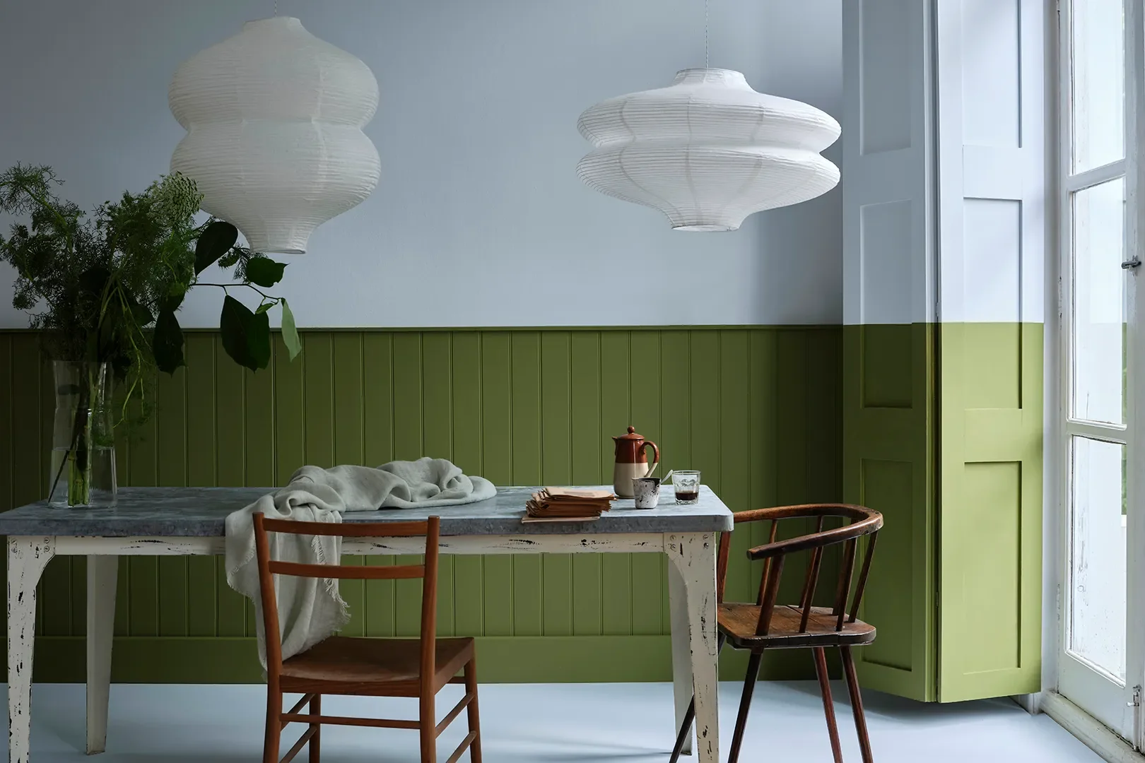 Sizing and Sap Green. Photo courtesy of Farrow & Ball James Merrell