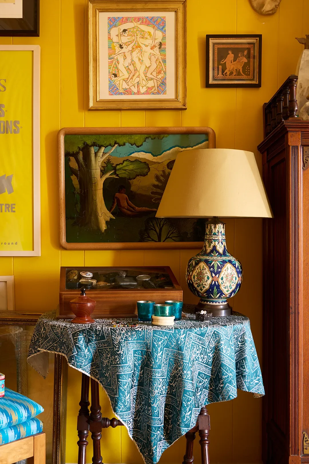 In the Brooklyn home of Sean McNanney and Sinan Tuncay, this greenware box was made in Mississippi by a man called Chief. It was a gift to Sean from his mother. Inside are jewelry. bits to make someth