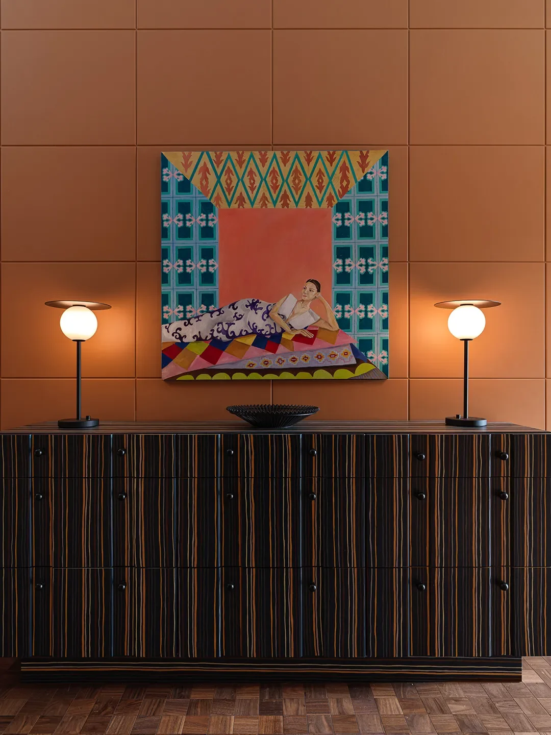 Painting,Assel Nussipkozhanova; Table lamps, Friends & Founders; Flooring, Coswick.