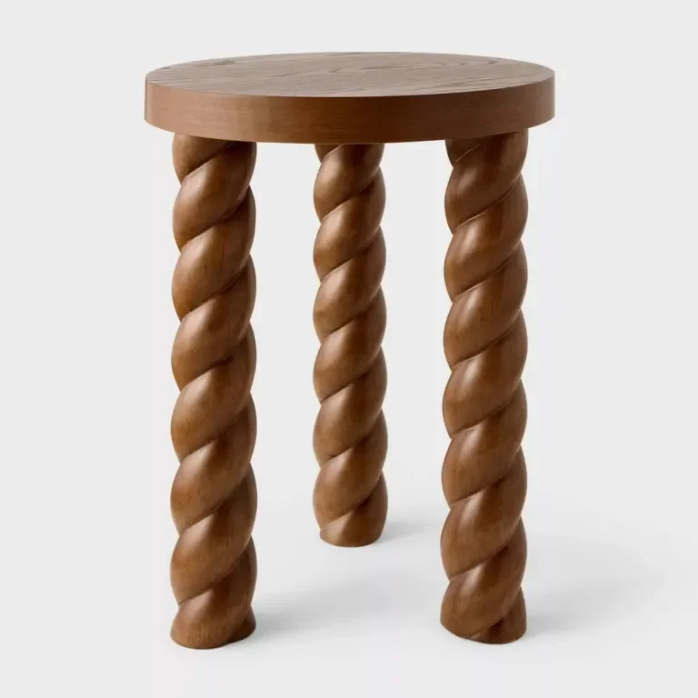 round side table with braided wood legs