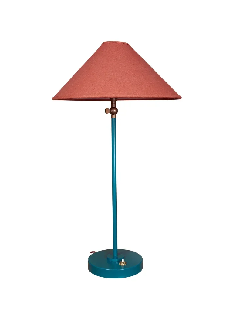 blue lamp with red shade